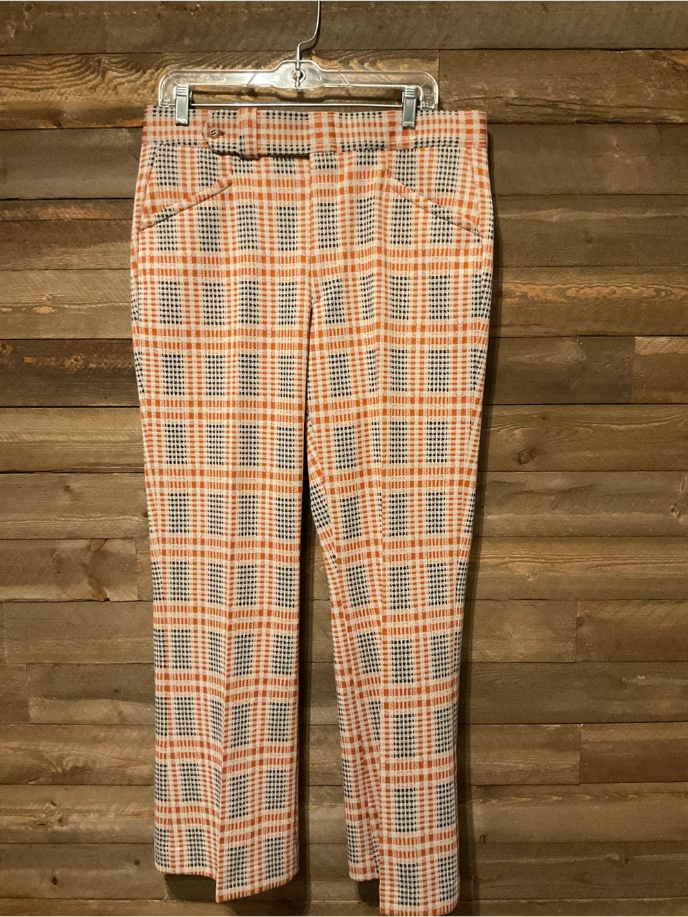 Vintage 1970s Jaymar Slacks - Orange & Black Plaid Slacks Men’s Size 34x30